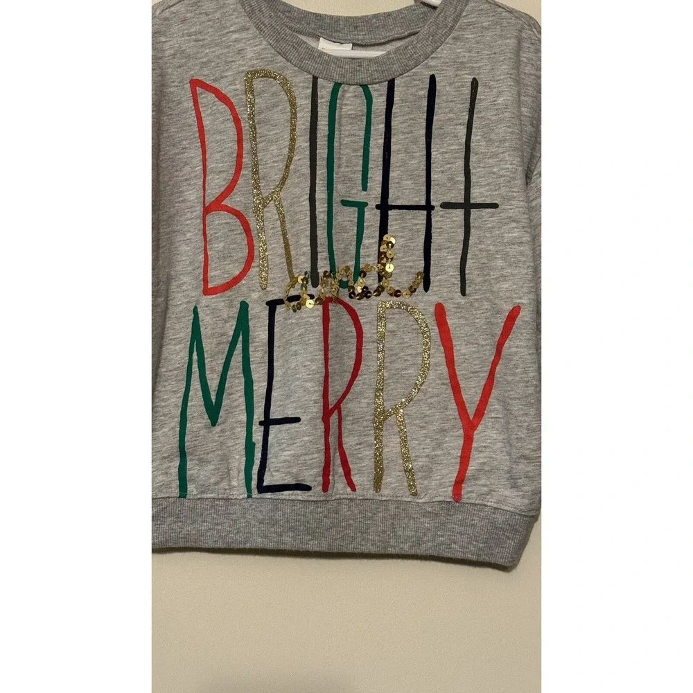 Gymboree Girls Merry And Bright Christmas Sweatshirt Gray Sequin Size 5 6 Small